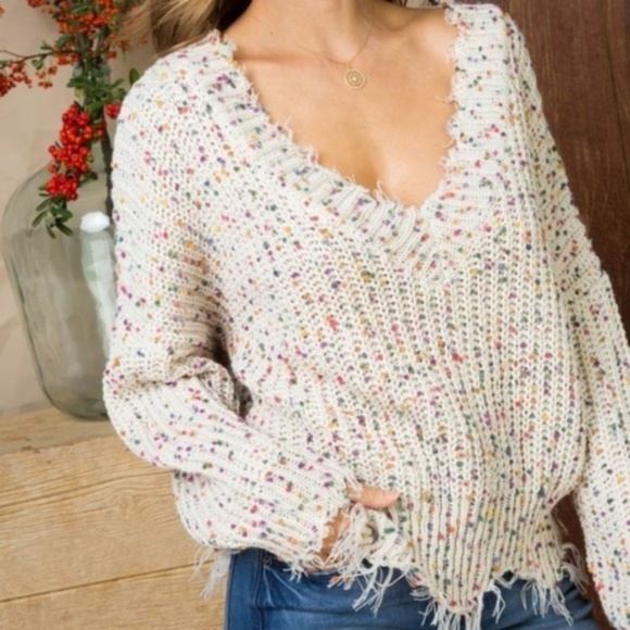 Sweaters - CONFETTI DISTRESSED SWEATER